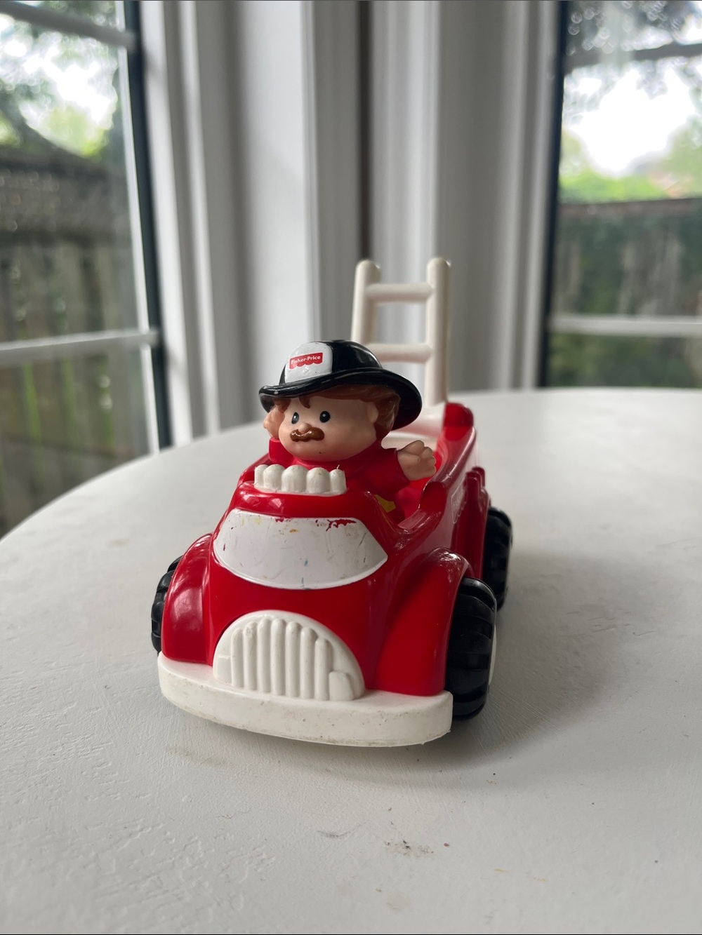Fisher-Price Little People Red and White Toy Firetruck with Firefighter vintage